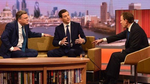 George Osborne, centre, with Ed Balls, left, on the Andrew Marr Show