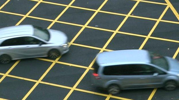 Cars in a yellow box