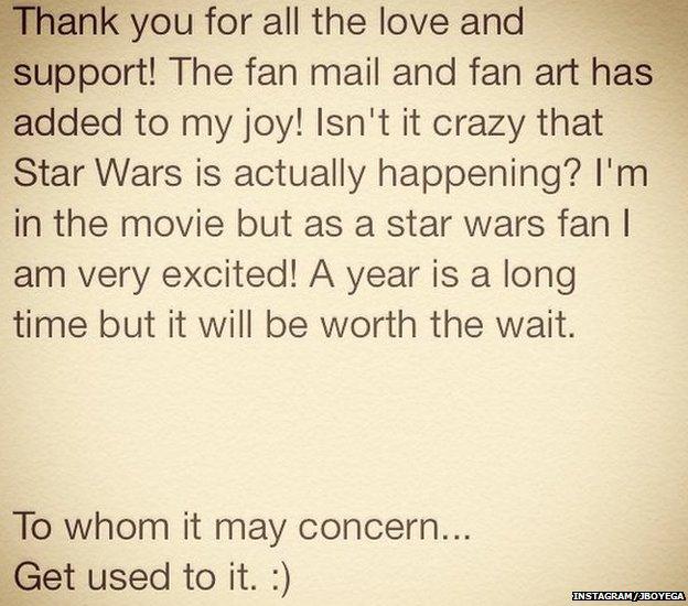 John Boyega message on Instagram