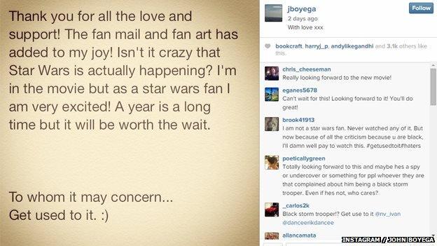 John Boyega posted his statement on Instagram