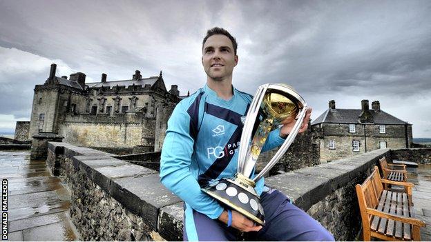 Scotland captain Preston Mommsen with the Cricket World Cup