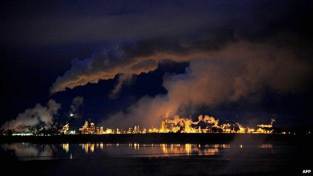 Syncrude oil sands extraction facility near Fort McMurray in Alberta