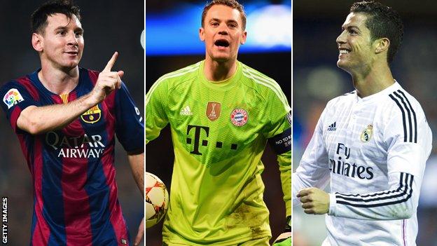 Lionel Messi, Manuel Neuer and Cristiano Ronaldo