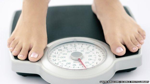 girl on weighing scales