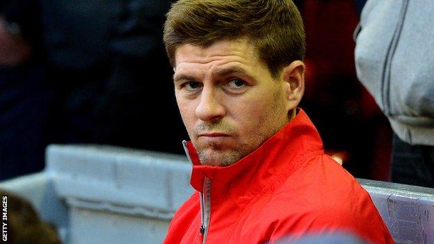 Steven Gerrard on the substitutes bench against Stoke