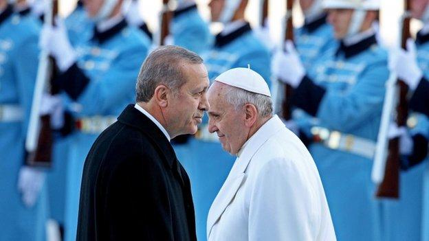 Turkey's President Recep Tayyip Erdogan and Pope Francis