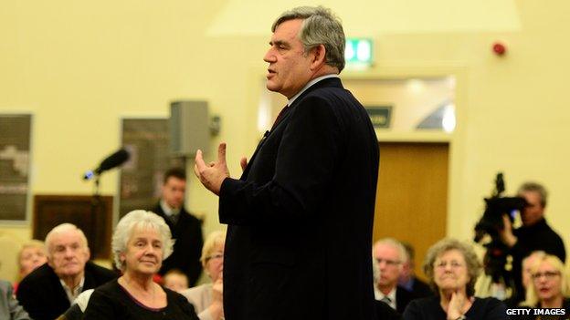 Gordon Brown speaking during a press conference to announce he is standing down as an MP, at The Kirkcaldy Old Kirk Trust