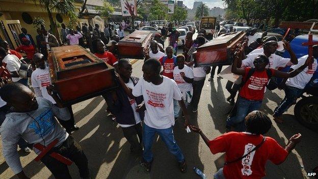 Demonstrations in Kenya to call for greater security following a string of attacks by al-Shabab, 26 November 2014