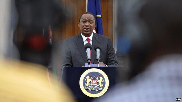 The Kenyan President Uhuru Kenyatta gives a speech after attacks by Al-Shabab militants