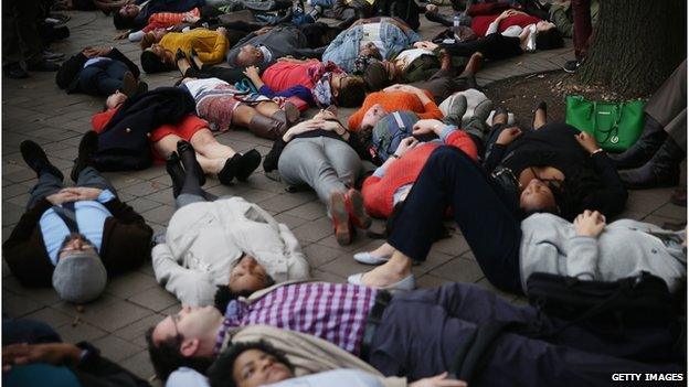 Protesters at a "die in" in Washington DC