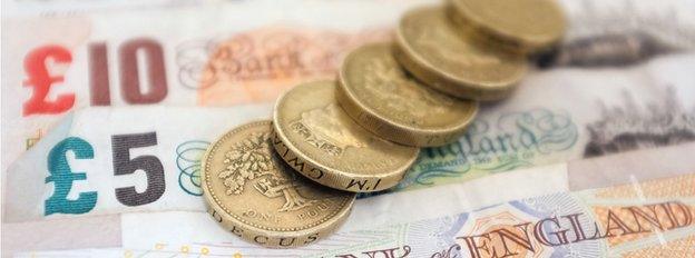 Pound coins and paper money