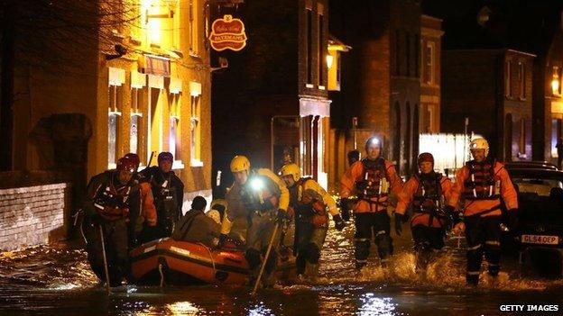 Boat in Boston High Street flood water