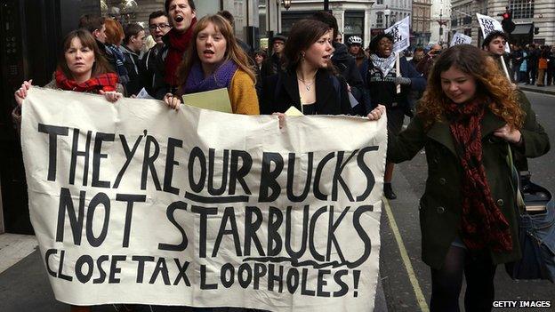 protestors in 2012 against Starbucks low tax bill in the UK