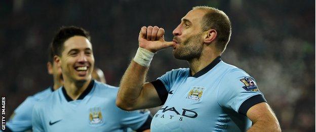 Pablo Zabaleta celebrates scoring against Sunderland