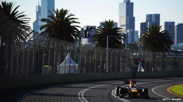 Sebastian Vettel of Germany and Red Bull Racing drives during the Australian Formula One Grand Prix at the Albert Park Circuit on March 27, 2011 in Melbourne, Australia