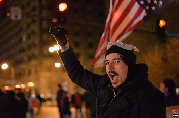 A protester in St Louis, Missouri, 3 December