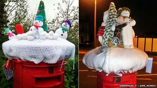 Yarn bombing snowmen