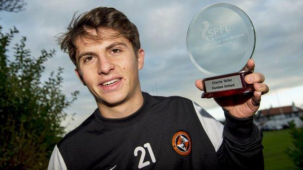 Dundee United's Charlie Telfer with his SPFL award