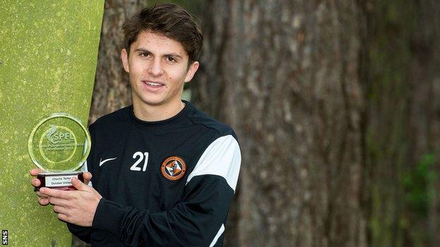 Dundee United's Charlie Telfer with his SPFL award