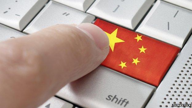 Male finger pressing China enter key