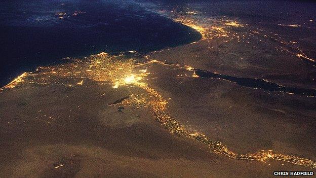 Egypt and the Holy Land seen from space at night