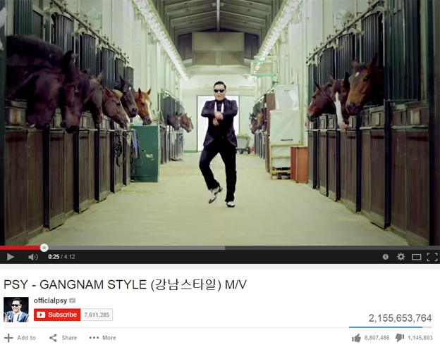 Screenshot of Psy's video on YouTube