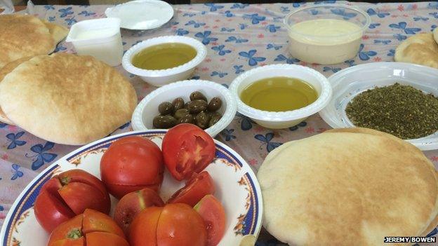 Olives in a typical Palestinian snack