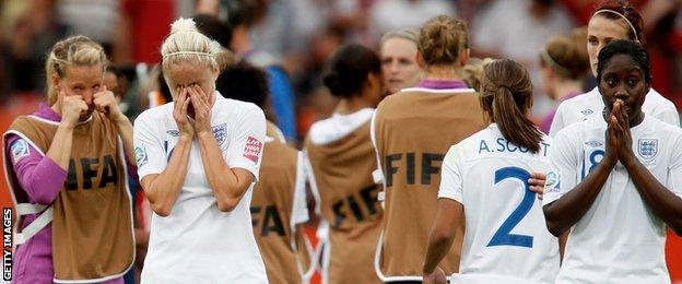 England players look dejected after losing to France at the 2011 World Cup