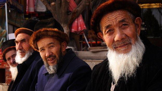 Bearded Uighur men in Kashgar