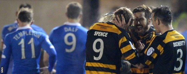 Alloa celebrate their win over Rangers