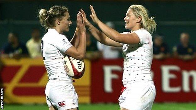 England players celebrate the winning try