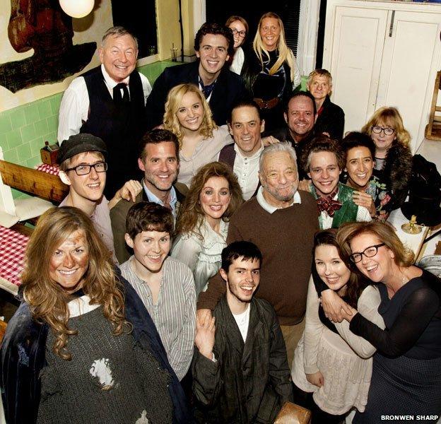 Stephen Sondheim (centre) with the cast of Sweeney Todd