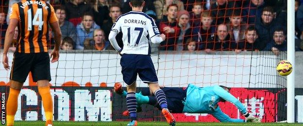 Allan McGregor saves a penalty from Graham Dorrans