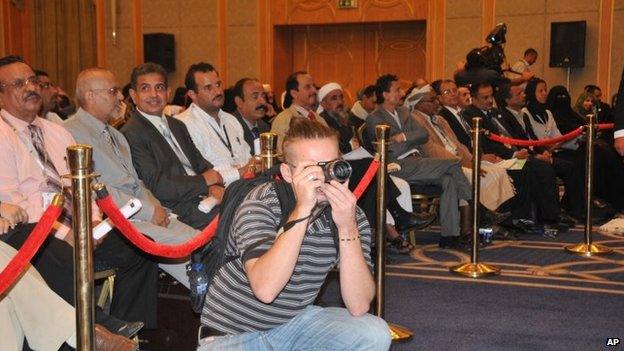 File photo: Luke Somers at work during the National Dialogue Conference in Sanaa, Yemen, 6 July 2013