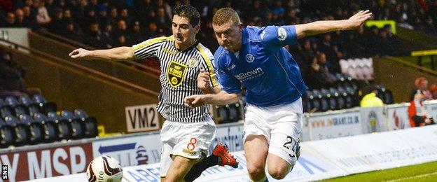 St Mirren's Kenny McLean vies for possession with St Johnstone defender Brian Easton