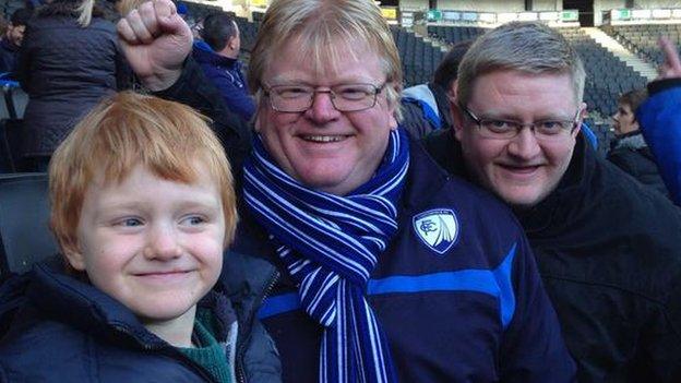 Paul Barker and family celebrate Chesterfield's win at MK Dons