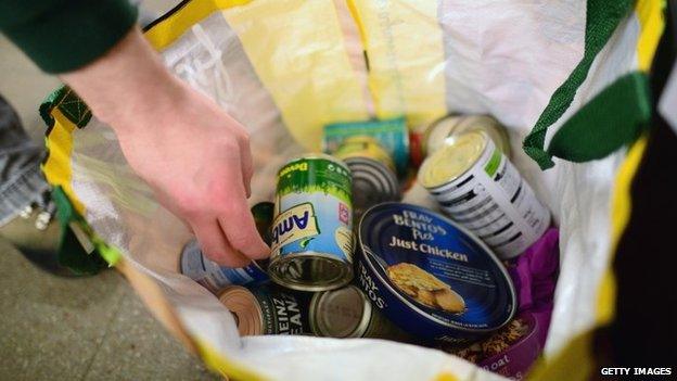 tins of food in a bag