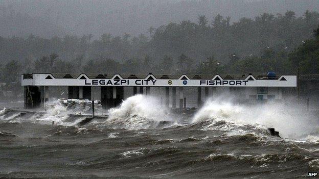 Waves batter coast at Legazpi. 7 Dec 2014