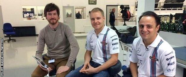 Felipe Massa (right) and team-mate Valtteri Bottas (centre) at the Williams factory