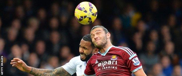 West Ham striker Andy Carroll and Swansea defender Kyle Bartley