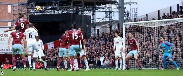 Andy Carroll scores West Ham's second goal