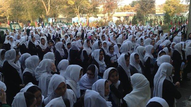 Students in the courtyard of Zarghuna Girls' School in Kabul