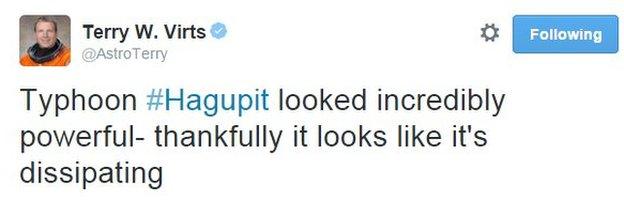 Tweet from Terry Virts