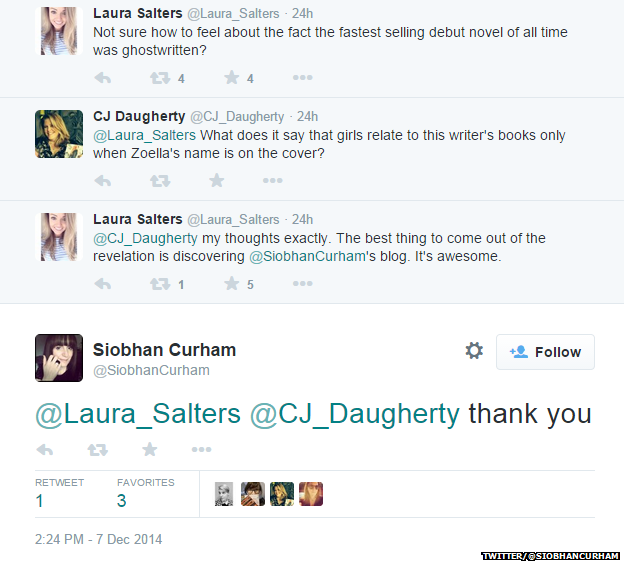 Twitter exchange to @Siobhan Curham