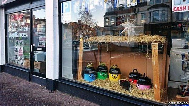 Nativity scene made of Henry vacuum cleaners