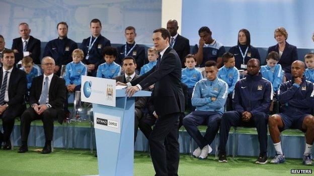 George Osborne making a speech after opening Manchester City's new academy