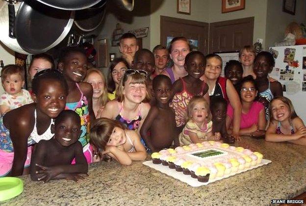 Some of the Briggs children in the kitchen