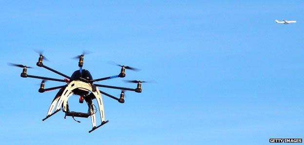 Drone hovering at meeting of drone users in the DC area of Washington