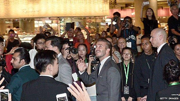 David Beckham at a shopping mall in Singapore