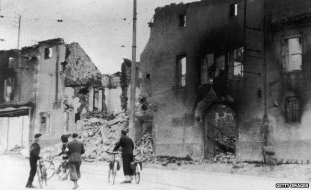 Burnt out buildings at Oradour-sur-Glane